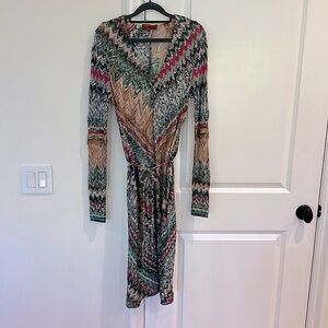 Missoni Multicolor Zig Zag Chevron Metallic Knitted V-Neck Midi Bodycon Dress 10